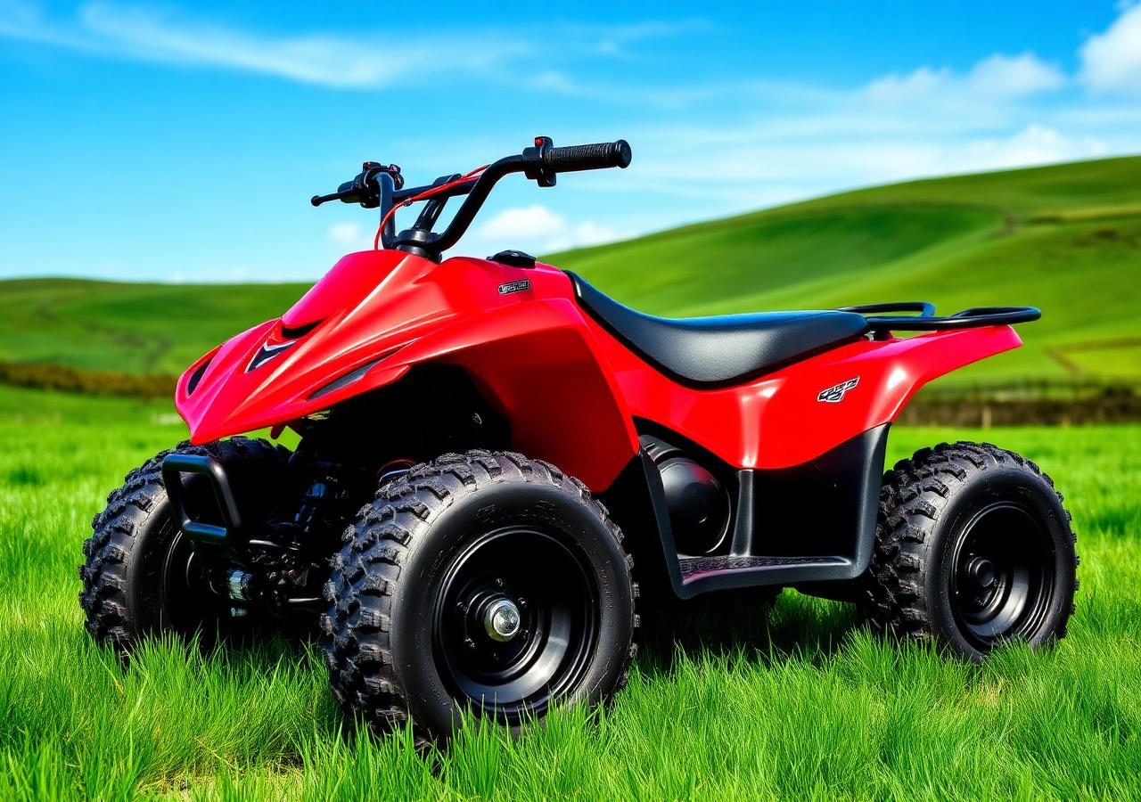 Kids' petrol quad bike on a green Irish field